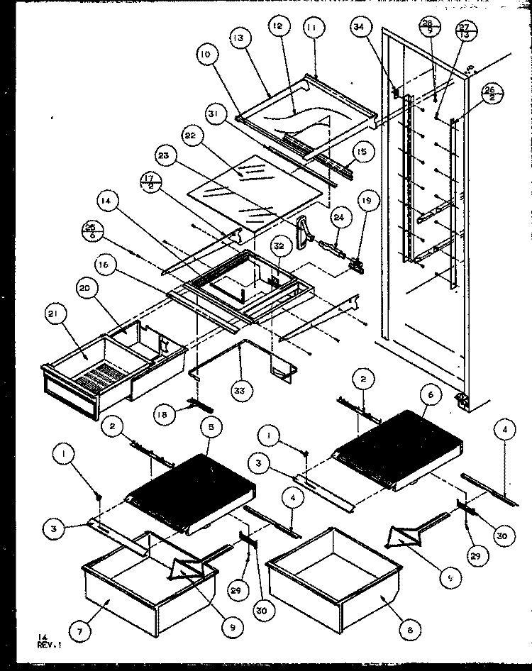 REF SHELVING AND DRAWERS Diagram and Parts List for SQD25MB3L P1153404W L Amana Refrigerator