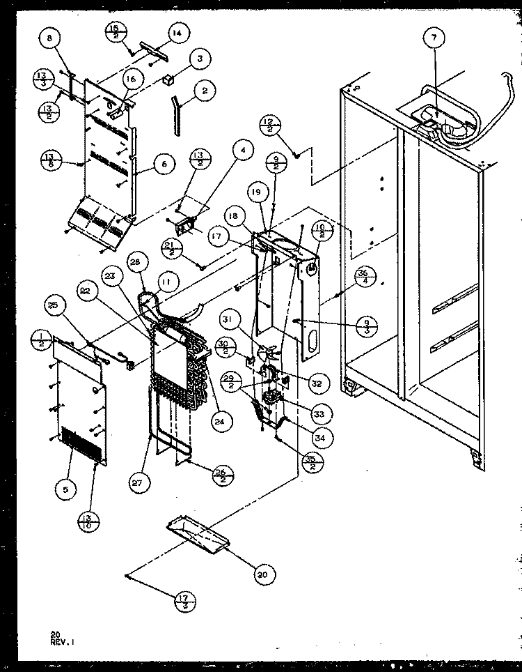 EVAP AND AIR HANDLING Diagram and Parts List for SQD25MB3L P1153404W L Amana Refrigerator