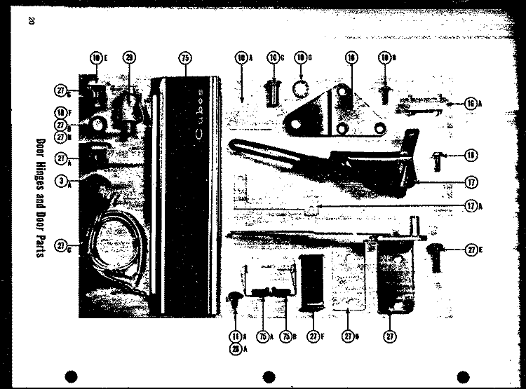 DOOR HINGES AND DOOR PARTS Diagram and Parts List for T-17E  Amana Refrigerator
