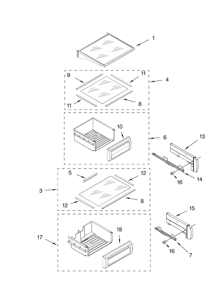 Refrigerator Shelf Parts Diagram and Parts List for JS42PPDUDB01  Jenn-Air Refrigerator