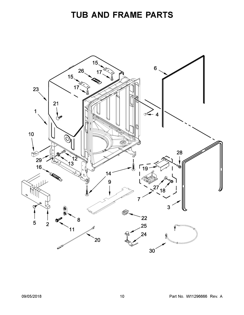 Tub And Frame Parts Diagram and Parts List for MDB7979SHZ0  Maytag Dishwasher