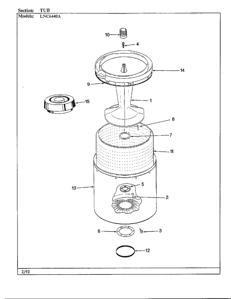 Tub Parts Diagram and Parts List for 6440A REV K Norge Washer