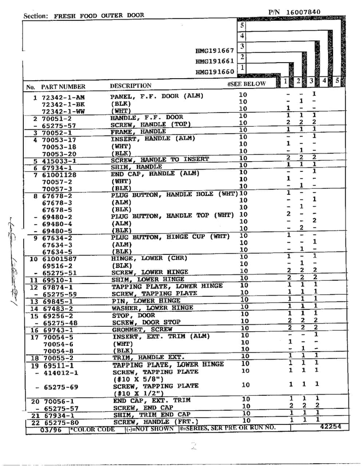 Fresh Food Outer Door Page 2 Diagram and Parts List for HMG191660  Admiral Refrigerator