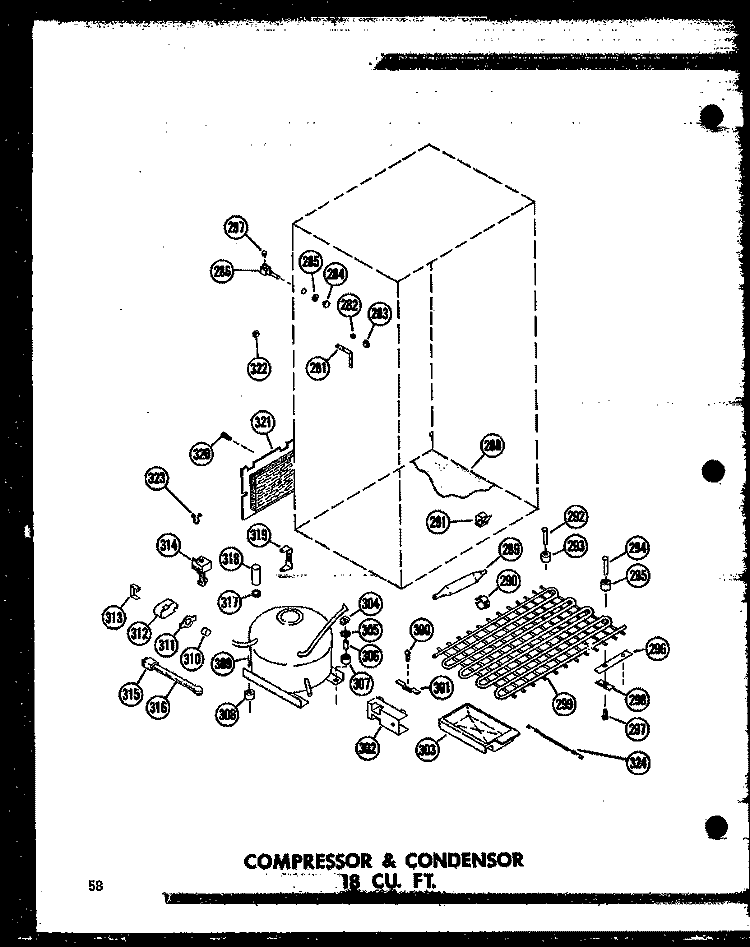COMPRESSOR & CONDENSOR 18 CU. FT. Diagram and Parts List for TC18J-C P6023612W C Amana Refrigerator