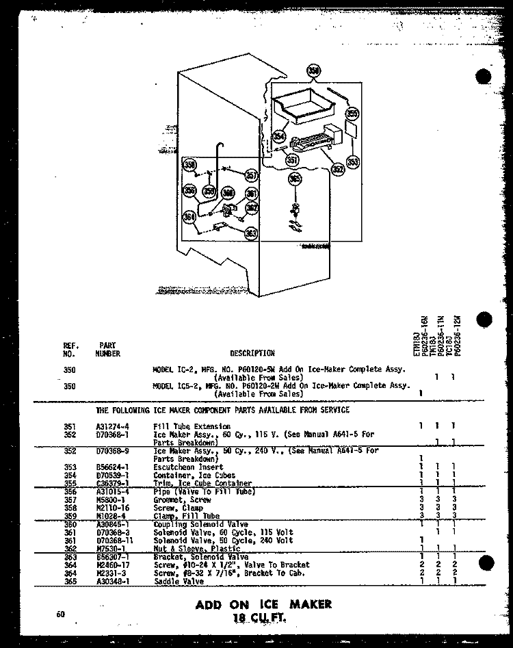 ADD ON ICE MAKER 18 CU. FT. Diagram and Parts List for TC18J-C P6023612W C Amana Refrigerator