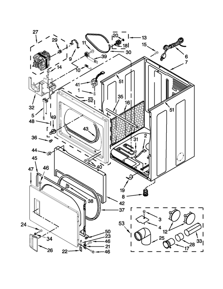 Cabinet Parts Diagram and Parts List for MGDX600XW2  Maytag Dryer