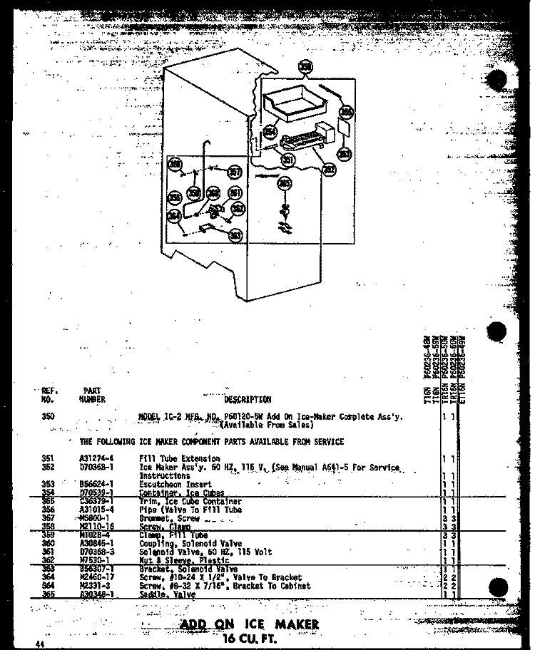 ADD ON ICE MAKER 16 CU. FT. Diagram and Parts List for TR16N-A P6023660W A Amana Refrigerator
