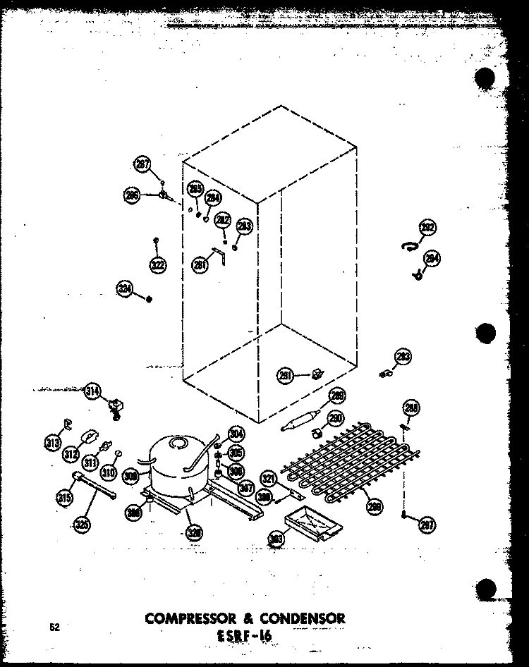 COMPRESSOR & CONDENSOR ESRF - 16 Diagram and Parts List for ESRF-16-AG P6030303W G Amana Refrigerator