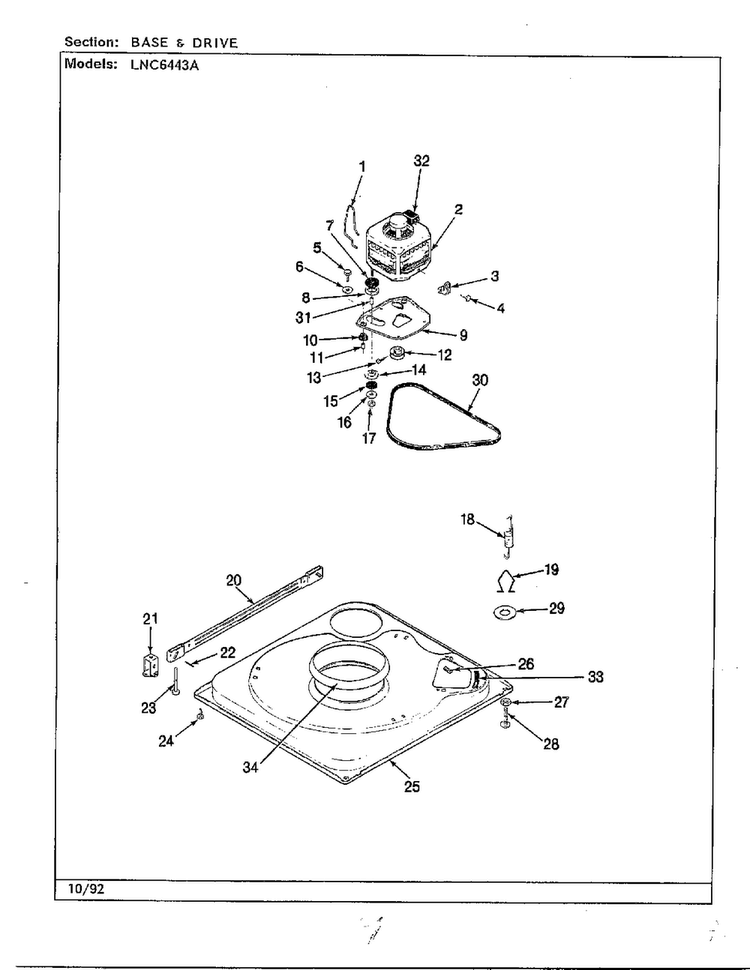 Base And Drive Diagram and Parts List for 6443A  Norge Washer