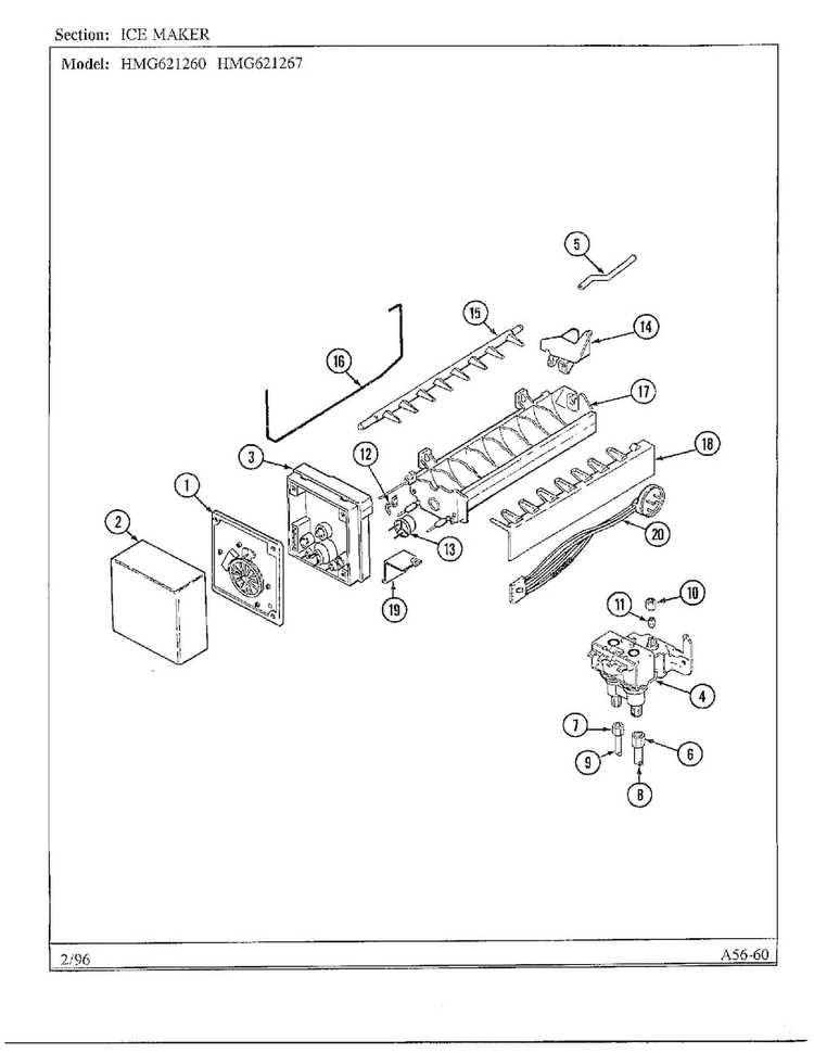 Ice Maker Diagram and Parts List for 621260  Admiral Refrigerator