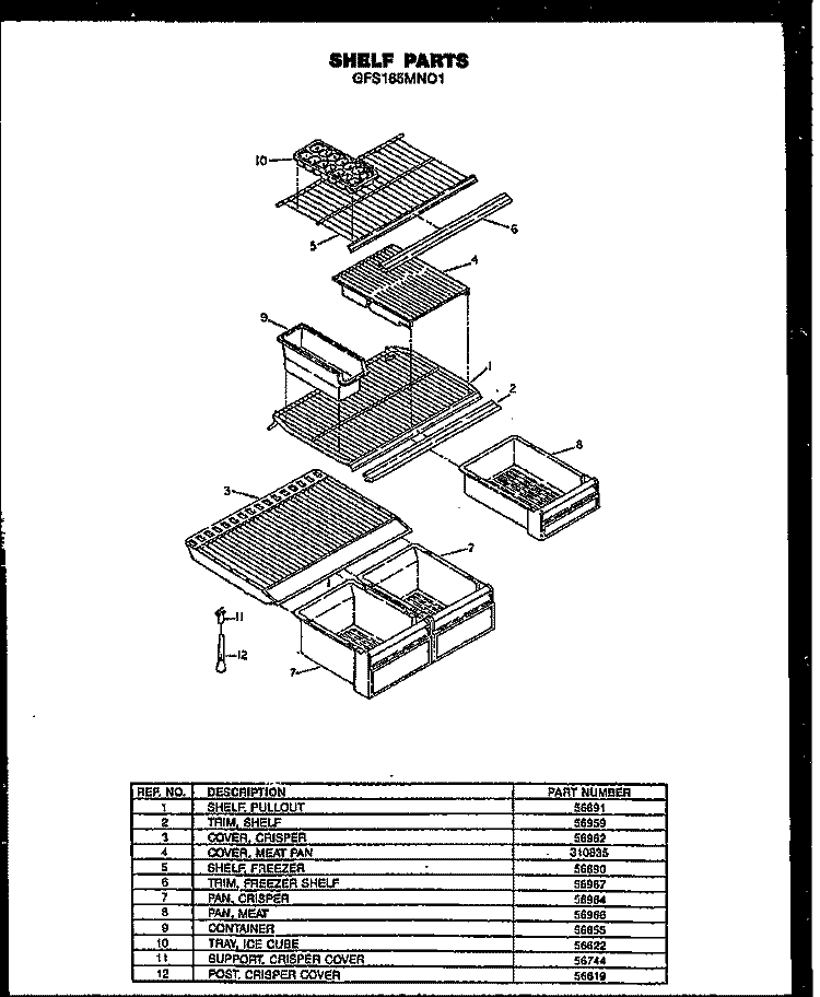 Page 3 Diagram and Parts List for GFS165MN01 GFS165MN0 1 Caloric Refrigerator