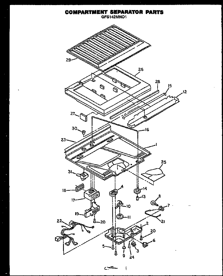 COMPARTMENT SEPARATOR PARTS Diagram and Parts List for GFS142MN01 GFS142MN0 1 Caloric Refrigerator