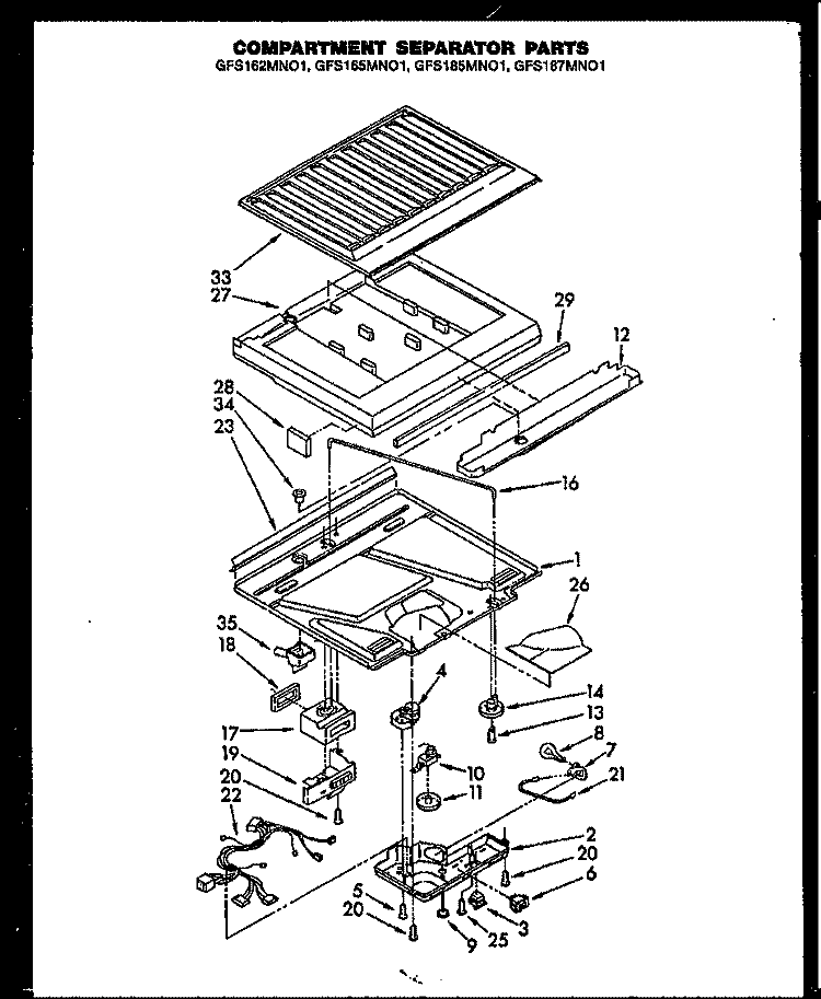 COMPARTMENT SEPARATOR PARTS Diagram and Parts List for GFS165MN01 GFS165MN0 1 Caloric Refrigerator