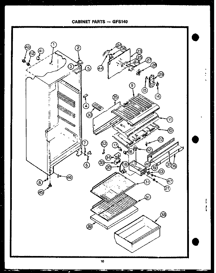 CABINET PARTS Diagram and Parts List for GFS140  Caloric Refrigerator