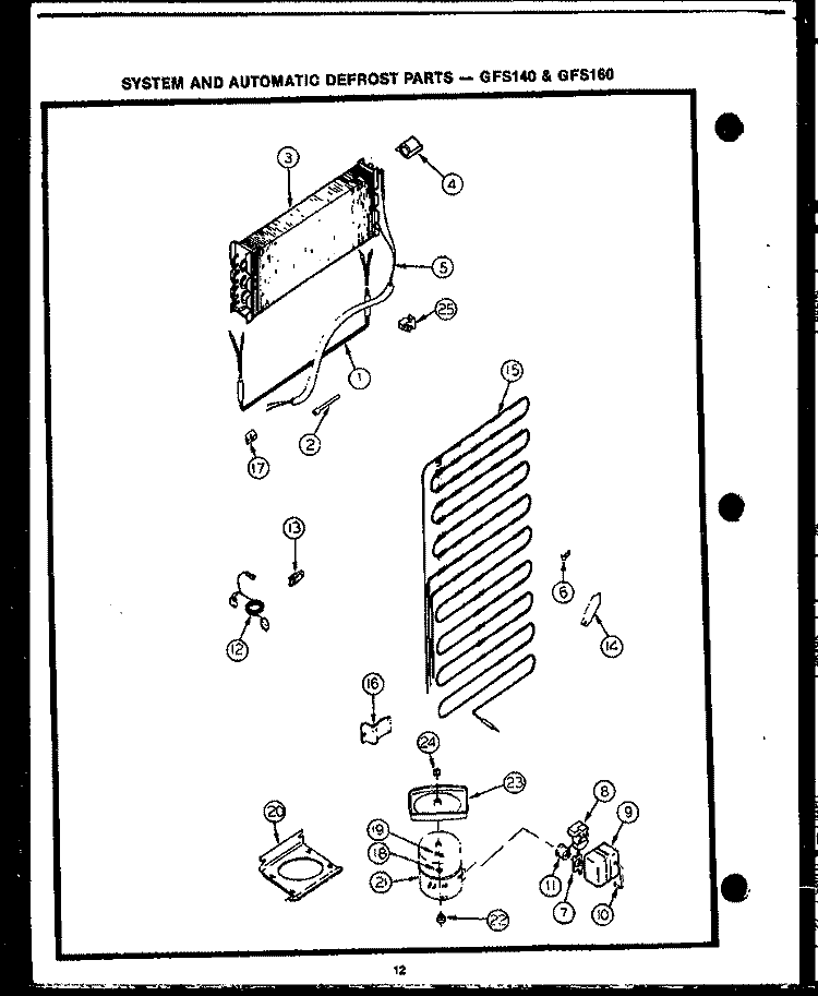 SYSTEM AND AUTOMATIC DEFROST PARTS Diagram and Parts List for GFS140  Caloric Refrigerator