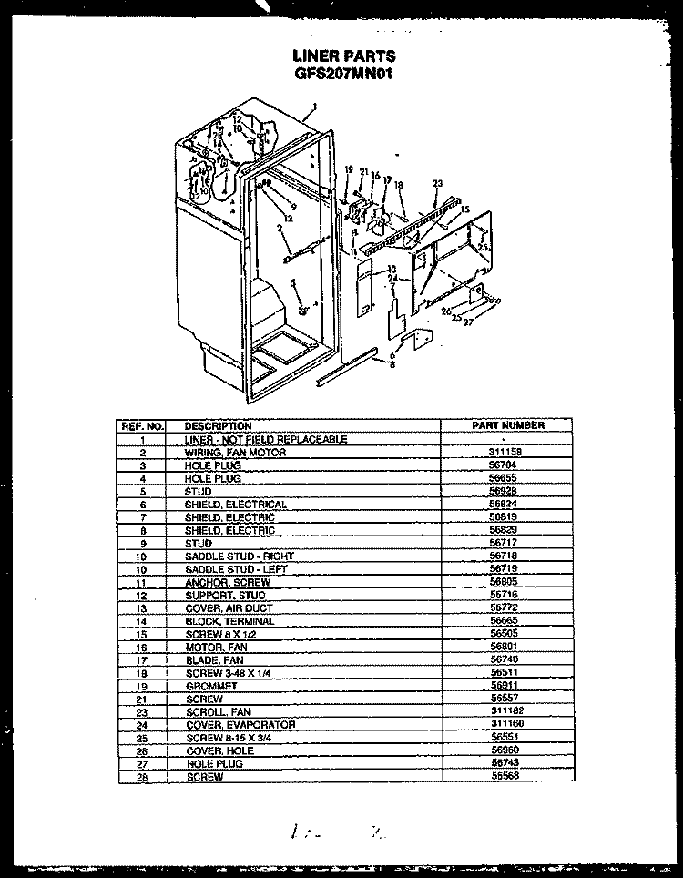 Page 1 Diagram and Parts List for GFS207MN01 GFS207MN0 1 Amana Refrigerator