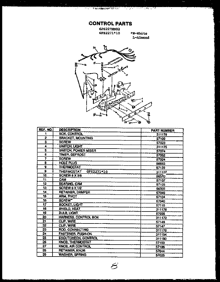 Page 5 Diagram and Parts List for GFS227MN02 GFS227MN0 2 Amana Refrigerator