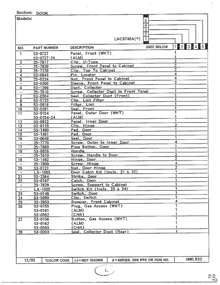 Door Page 2 Diagram and Parts List for 8748A  Norge Dryer
