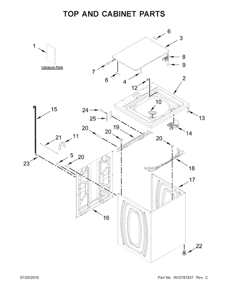Top And Cabinet Parts Diagram and Parts List for ATW4675EW0  Admiral Washer