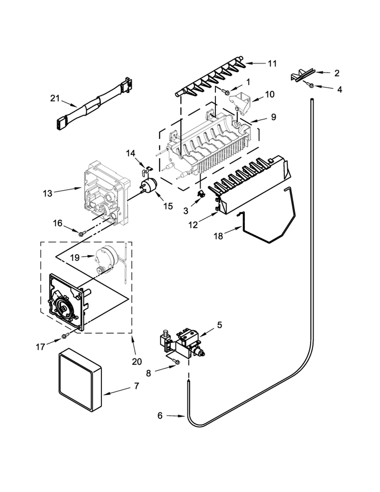 Ice Maker Parts Diagram and Parts List for MSF21D4MDE02  Maytag Refrigerator