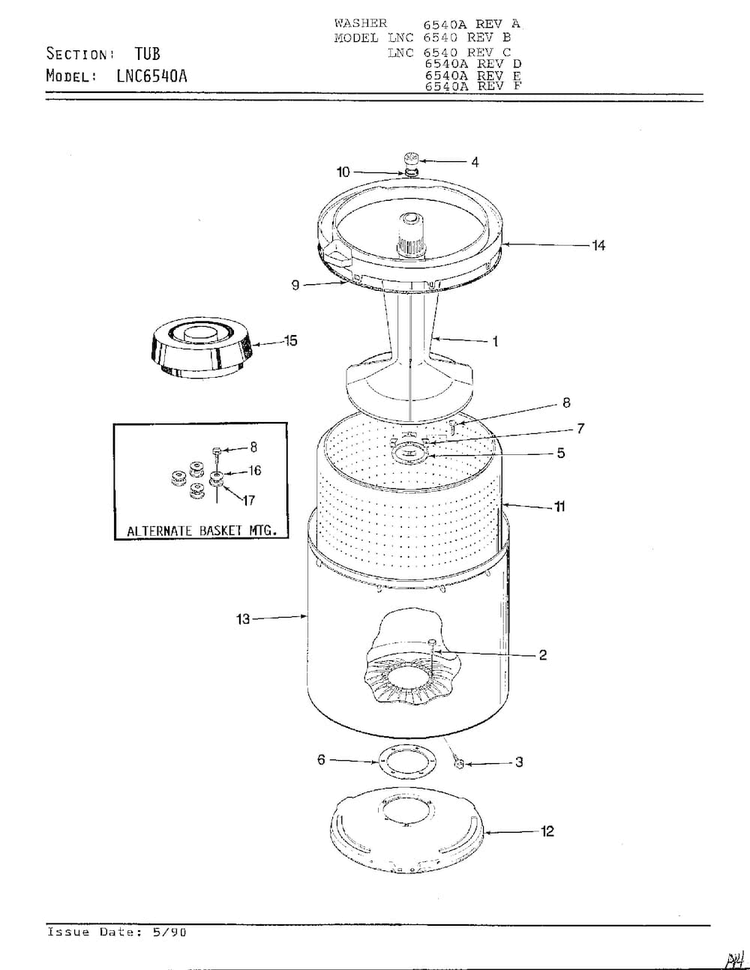 Tub Parts Diagram and Parts List for 6540A REV D Norge Washer