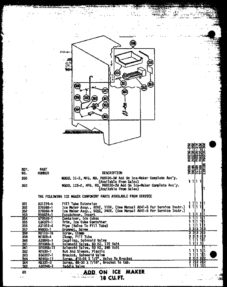 ADD ON ICE MAKER 18 CU. FT. Diagram and Parts List for TC18N-C P6023645W C Amana Refrigerator