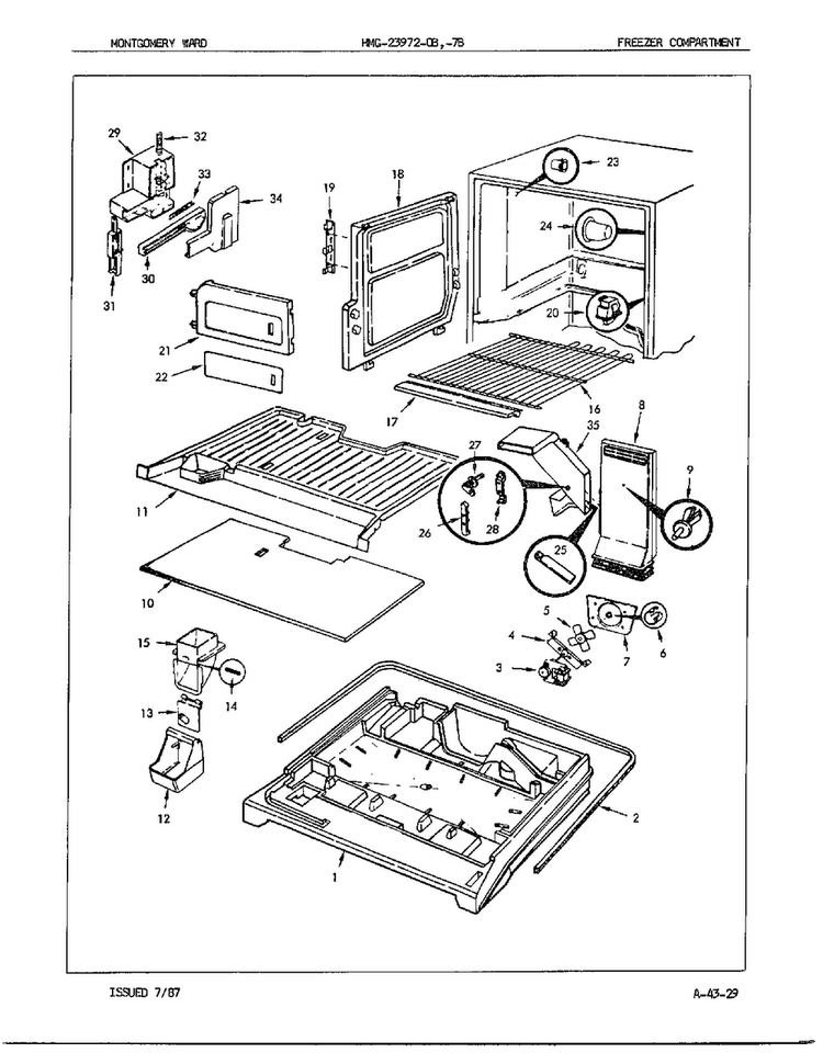 Freezer Compartment Diagram and Parts List for 23972A  Admiral Refrigerator