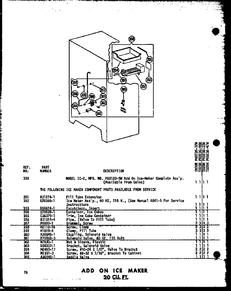 ADD ON ICE MAKER 20 CU. FT. Diagram and Parts List for TD20N-C P6023647W C Amana Refrigerator