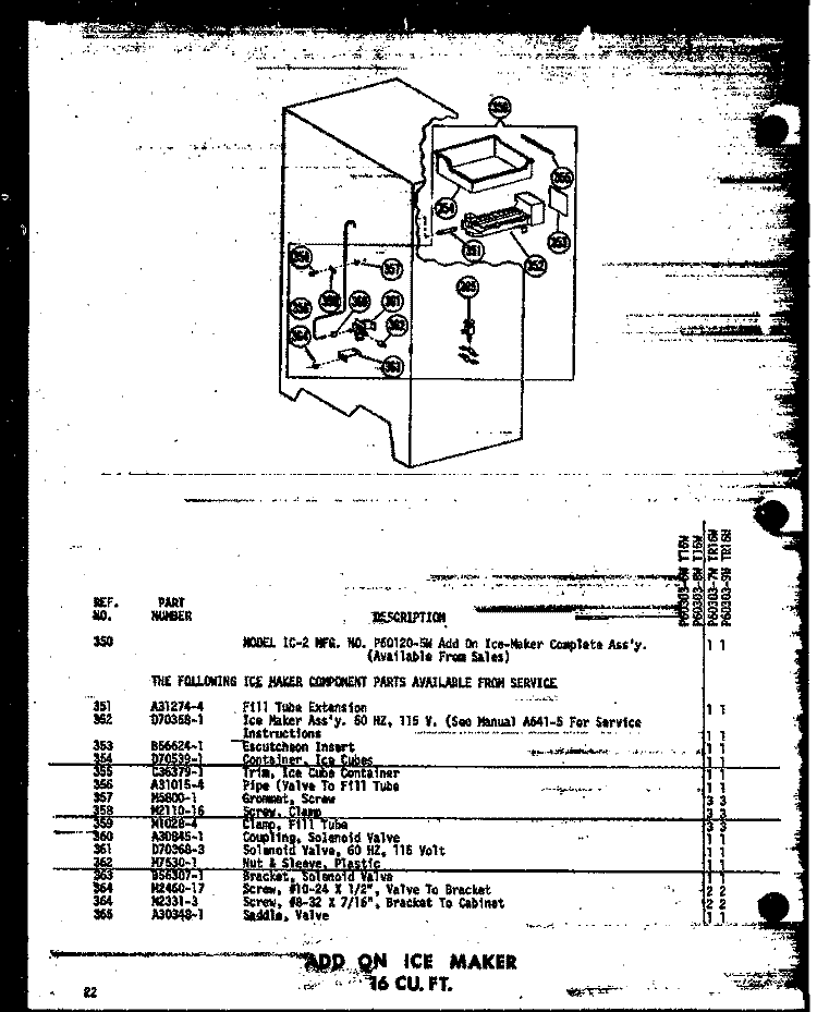 ADD ON ICE MAKER 16 CU. FT. Diagram and Parts List for TR16W P6030307W Amana Refrigerator