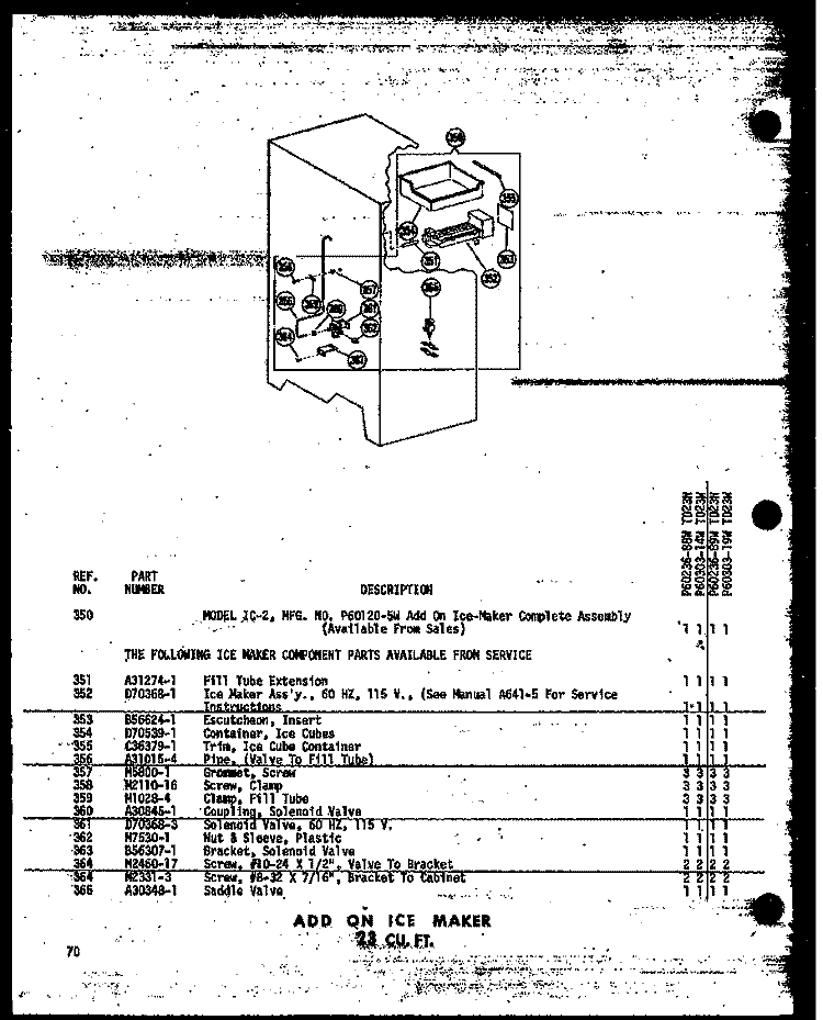 ADD ON ICE MAKER 23 CU. FT. Diagram and Parts List for TD23W P6030314W Amana Refrigerator