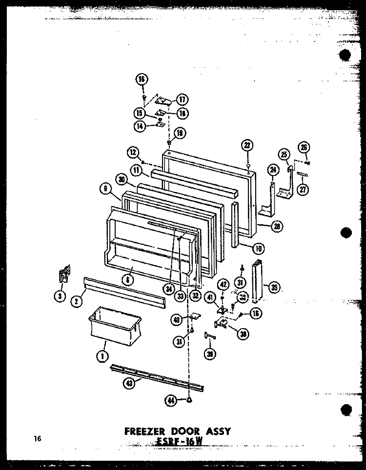 FZ DOOR ASSY ESRF - 16W Diagram and Parts List for ESRF-16W P6030323W Amana Refrigerator