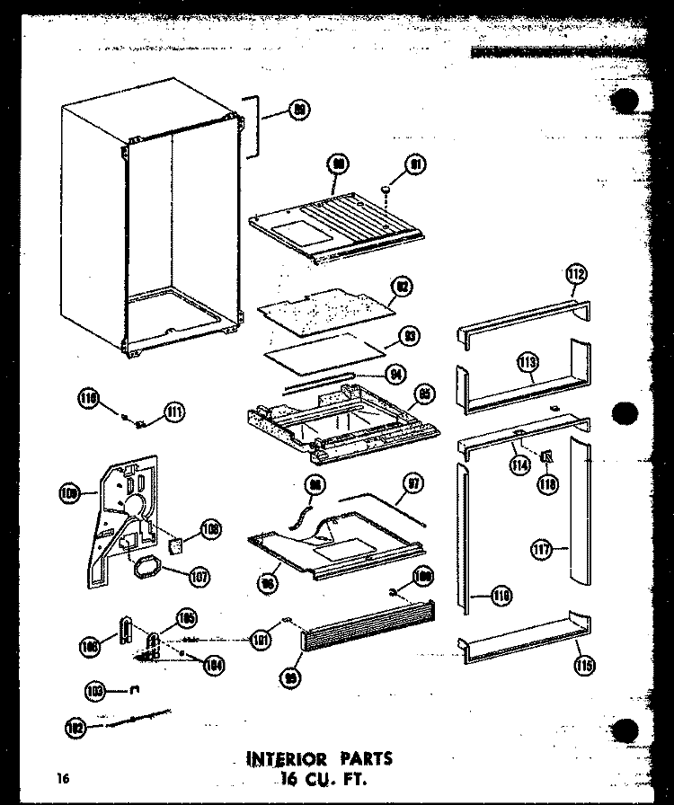 INTERIOR PARTS 16 CU. FT. Diagram and Parts List for ET16N P6030365W Amana Refrigerator