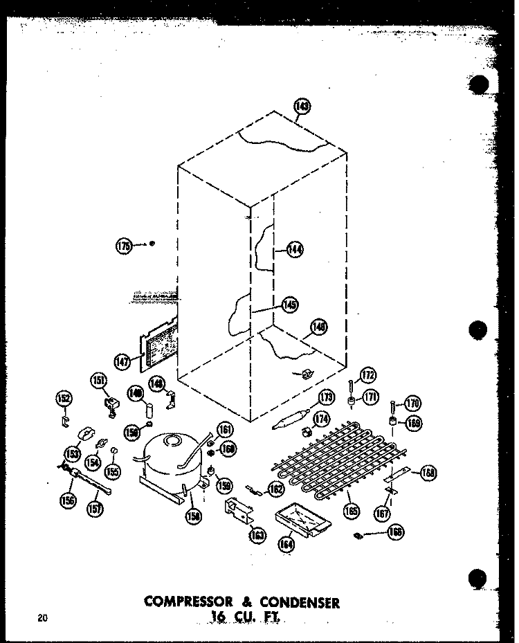 COMPRESSOR & CONDENSER 16 CU.FT. Diagram and Parts List for ET16N P6030365W Amana Refrigerator