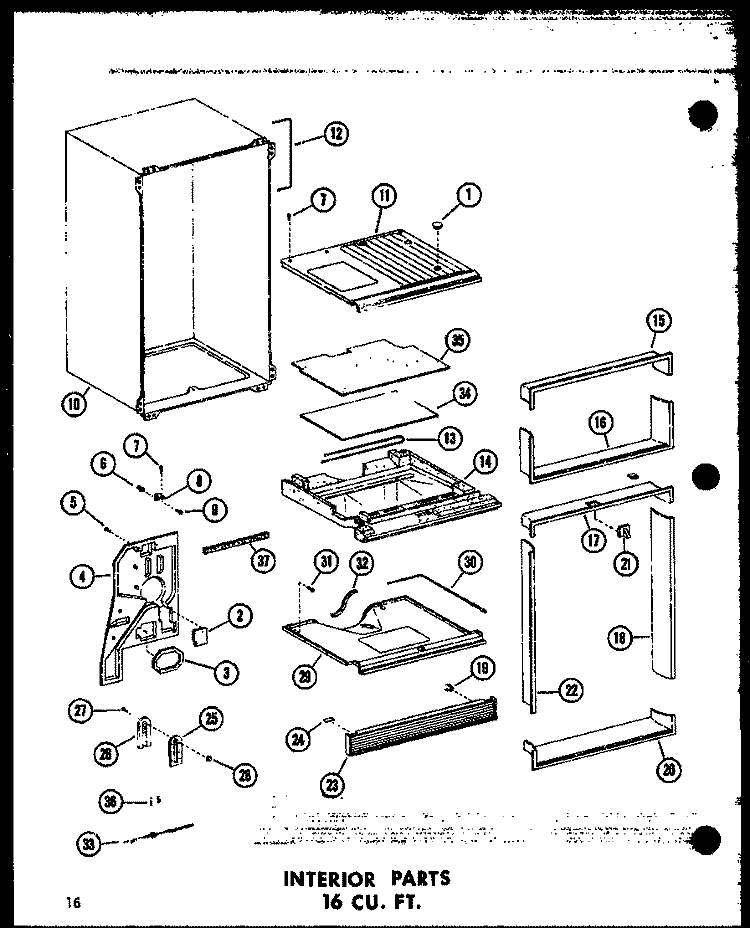 INTERIOR PARTS 16 CU. FT. Diagram and Parts List for TR16B-L P7350003W L Amana Refrigerator