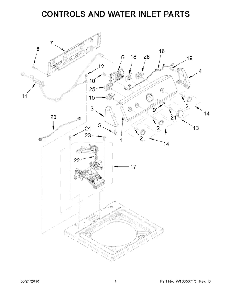 Controls And Water Inlet Parts Diagram and Parts List for MVWC215EW1  Maytag Washer