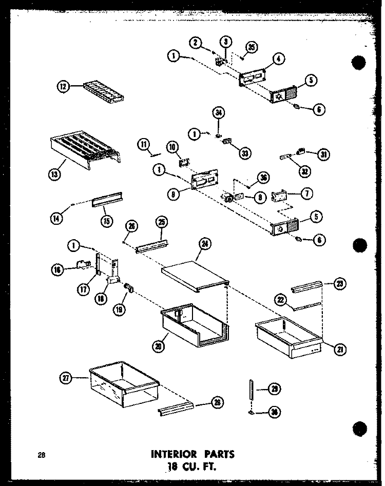 INTERIOR PARTS 18 CU. FT. Diagram and Parts List for TC18B P7350007W Amana Refrigerator