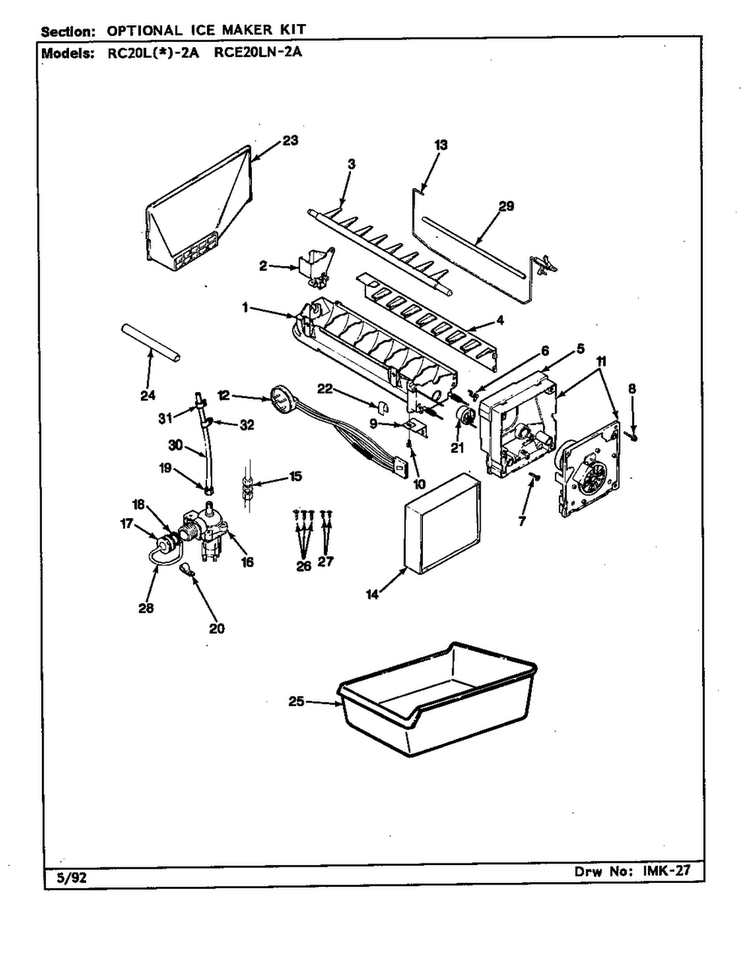 Optional Ice Maker Kit Diagram and Parts List for RC20LN-2A-BS01G  Magic Chef Refrigerator