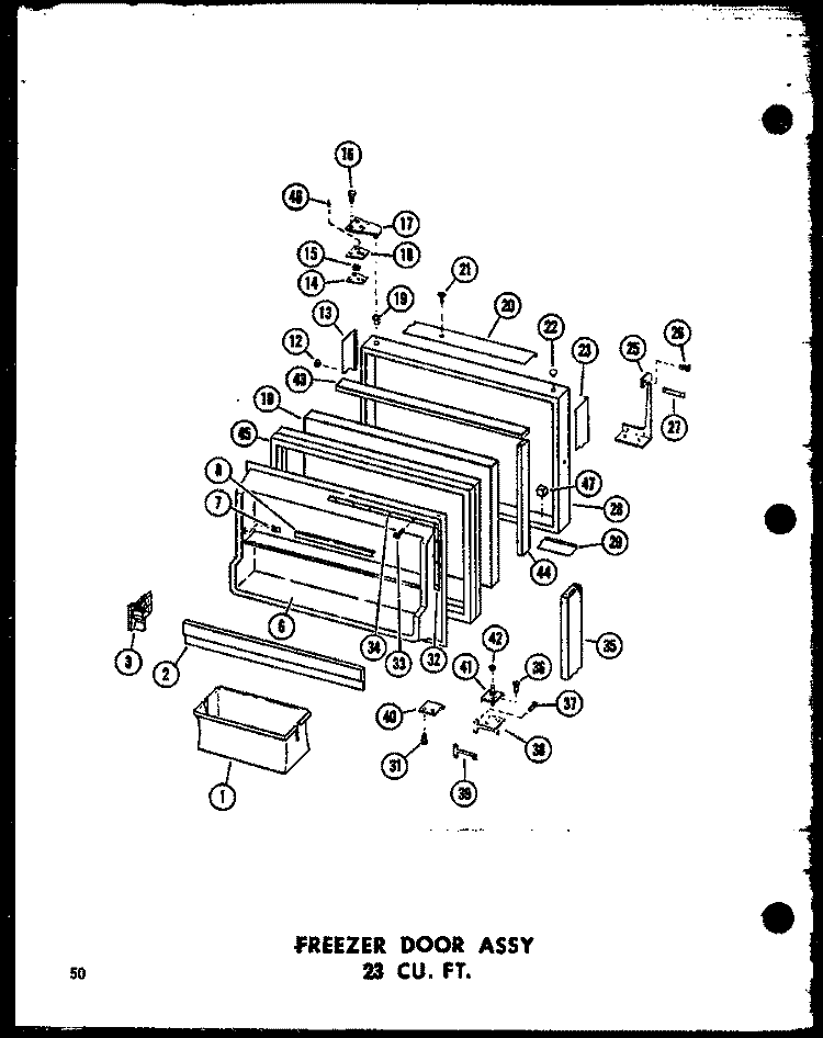 FZ DOOR ASSY 23 CU. FT. Diagram and Parts List for TD23B P7350009W Amana Refrigerator
