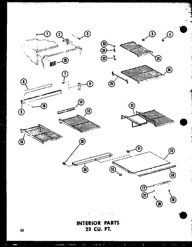 INTERIOR PARTS 23 CU. FT. Diagram and Parts List for TD23B P7350009W Amana Refrigerator