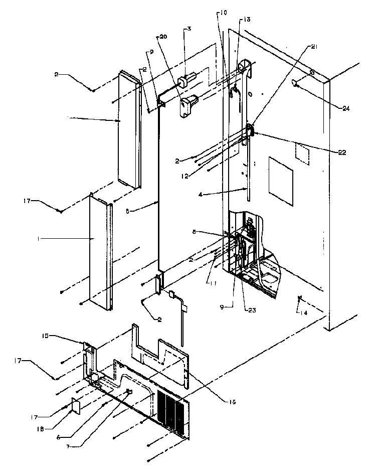 Cabinet Back Diagram and Parts List for TK21R3L-P1189001WL  Amana Refrigerator