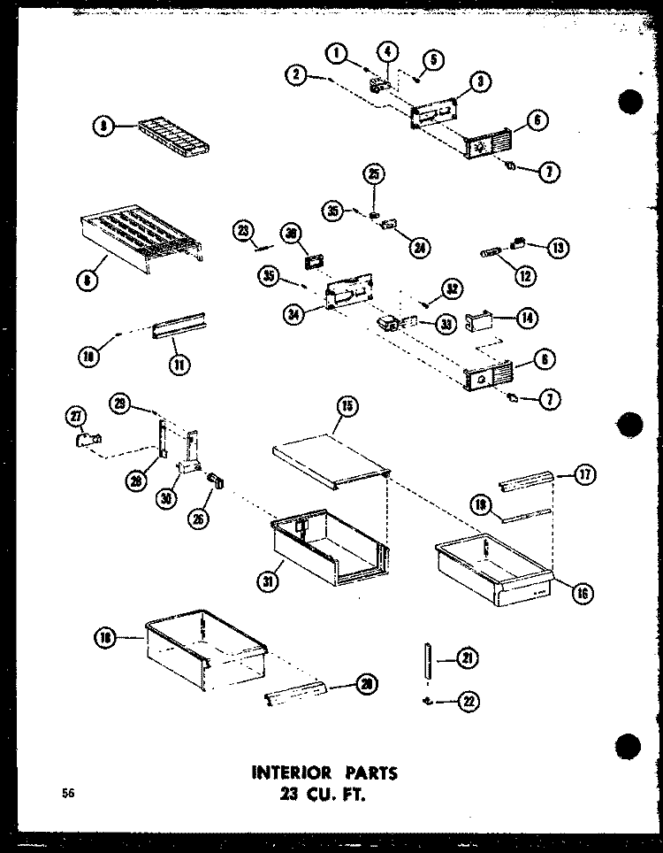 INTERIOR PARTS 23 CU. FT. Diagram and Parts List for TD23B P7350009W Amana Refrigerator