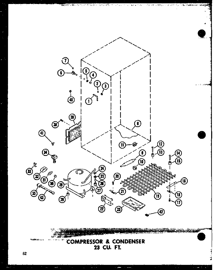 COMPRESSOR & CONDENSER 23 CU. FT. Diagram and Parts List for TD23B P7350009W Amana Refrigerator