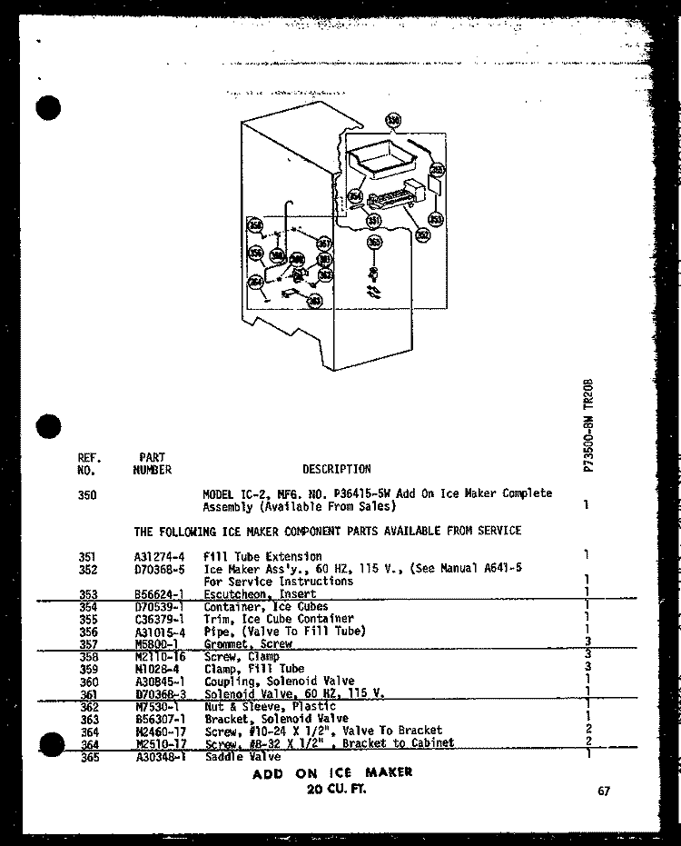 ADD ON ICE MAKER 20 CU. FT. Diagram and Parts List for TR20B-L P7350008W L Amana Refrigerator