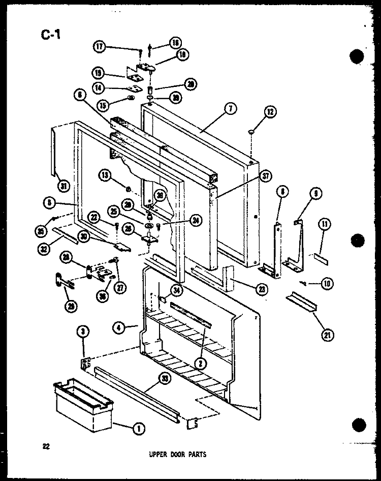 UPPER DOOR PARTS Diagram and Parts List for TC20D-C P7466009W C Amana Refrigerator