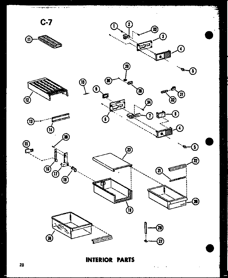 INTERIOR PARTS Diagram and Parts List for TC20D-C P7466009W C Amana Refrigerator