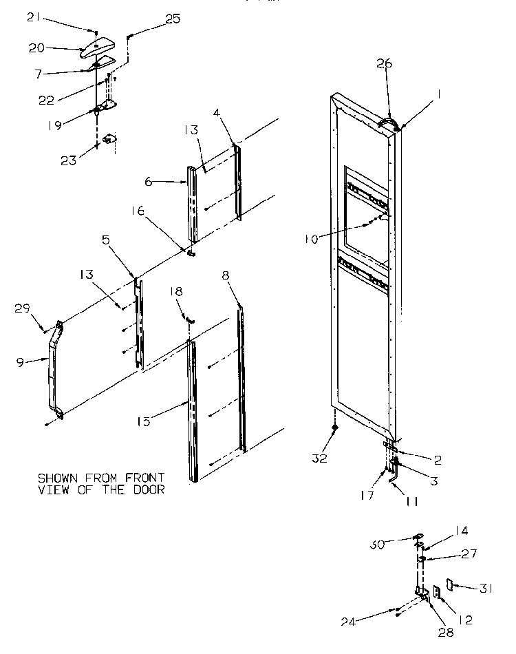 Freezer Door Hinge & Trim Diagram and Parts List for SSD21SL-P1193901WL  Amana Refrigerator