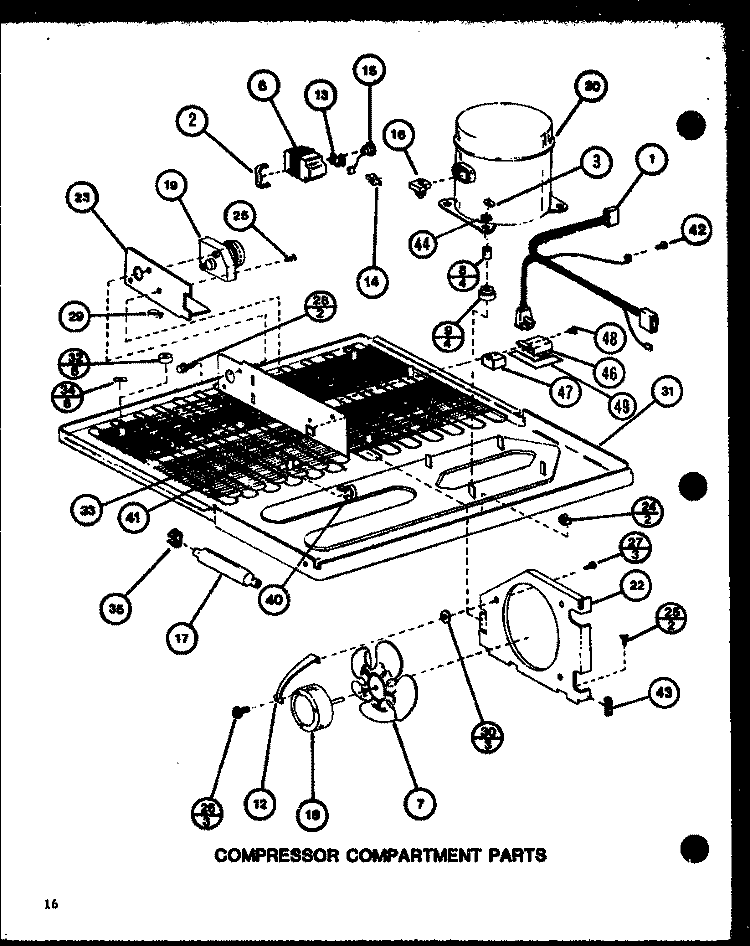 COMPRESSOR COMPARTMENT PARTS Diagram and Parts List for TMI16K P7803232W Amana Refrigerator