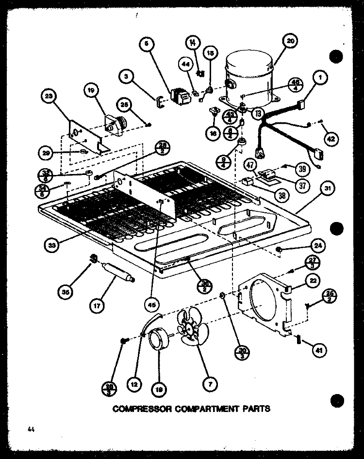 COMPRESSOR COMPARTMENT PARTS Diagram and Parts List for TMI20K P7803235W Amana Refrigerator