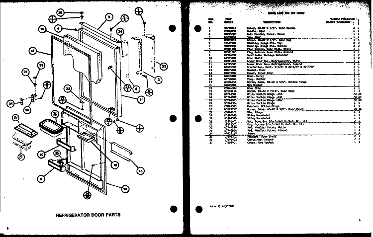 REF DOOR PARTS Diagram and Parts List for TC20K2 P7803250W Amana Refrigerator