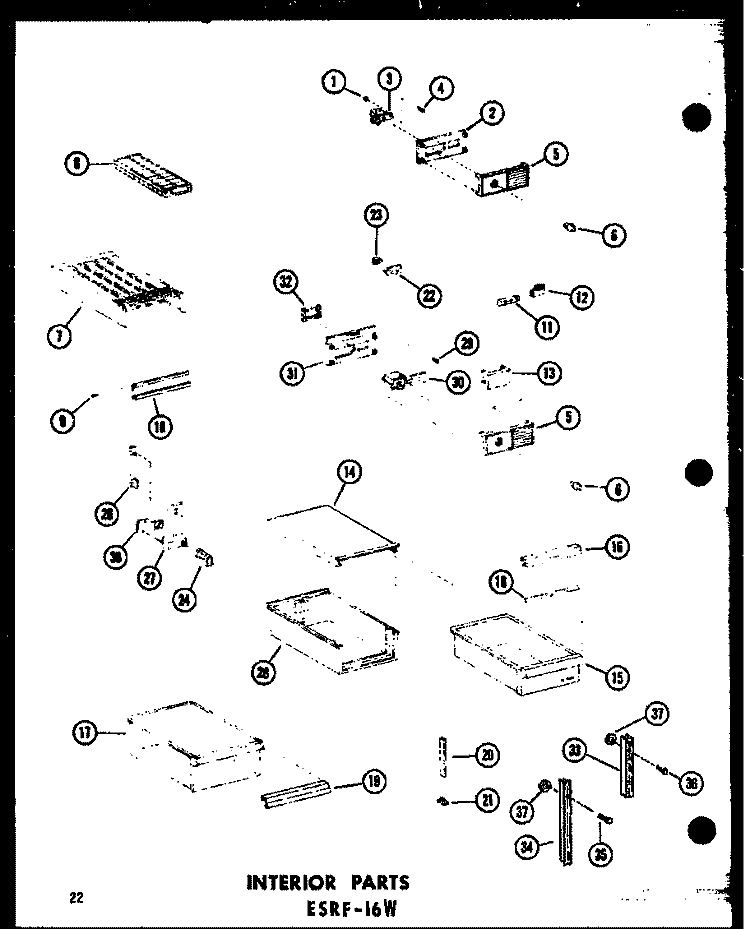 INTERIOR PARTS Diagram and Parts List for ESRFC316B P7350002W Amana Refrigerator